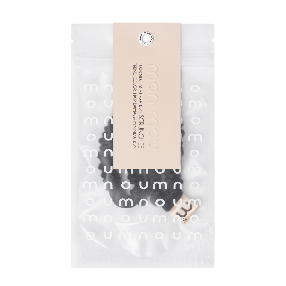 MON MOU Silk Mini Slim Scrunchie Set Black 2шт - Набір тонких шовкових міні-резинок (чорний) - фото №1
